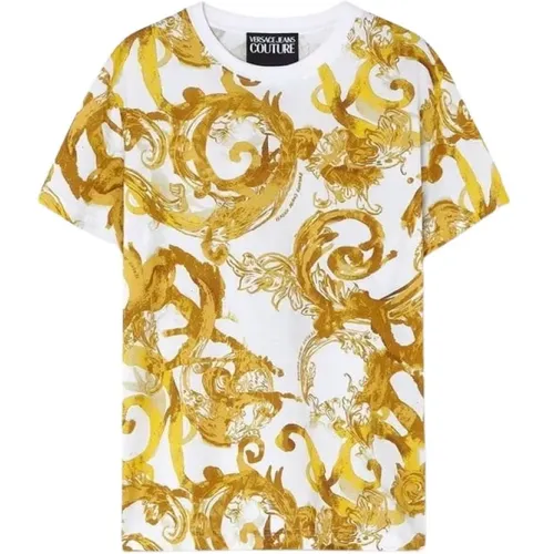 Wasserfarben Weißes T-Shirt , Herren, Größe: M - Versace Jeans Couture - Modalova