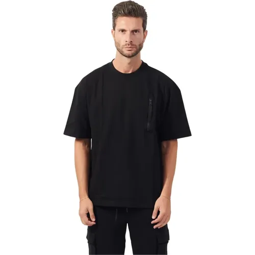 Schwarzes Baumwoll-Crewneck T-Shirt mit Reißverschlusstasche , Herren, Größe: 2XL - Hugo Boss - Modalova