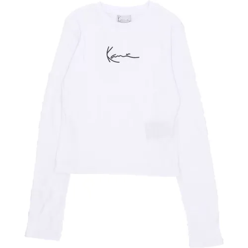 Signature Langarm Crewneck T-shirt , Damen, Größe: L - Karl Kani - Modalova