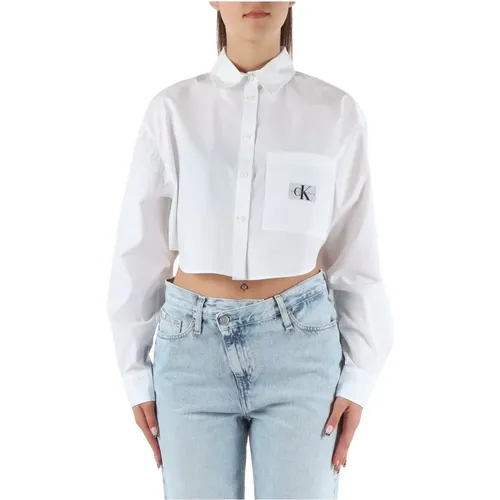 Cropped Cotton Shirt Classic Collar , female, Sizes: XS, S, L, M - Calvin Klein Jeans - Modalova