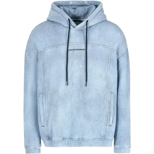 Denim Sweatshirt with Hood and Logo Lettering , male, Sizes: M - Emporio Armani - Modalova