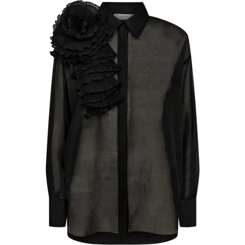 Sheer Bell Blouse with Pleated Flower , female, Sizes: M, XS, L, S - Copenhagen Muse - Modalova