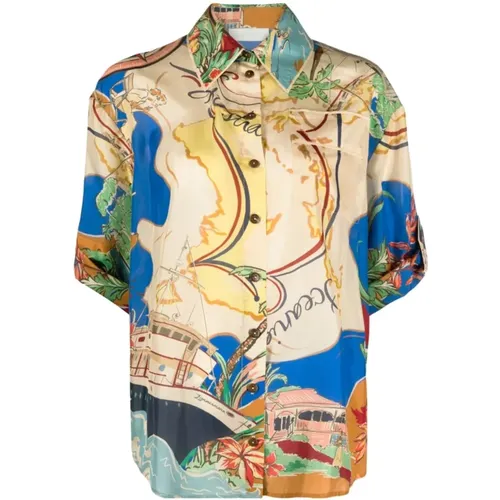 Nautical Map Print Silk Shirt for Women , female, Sizes: L - Zimmermann - Modalova