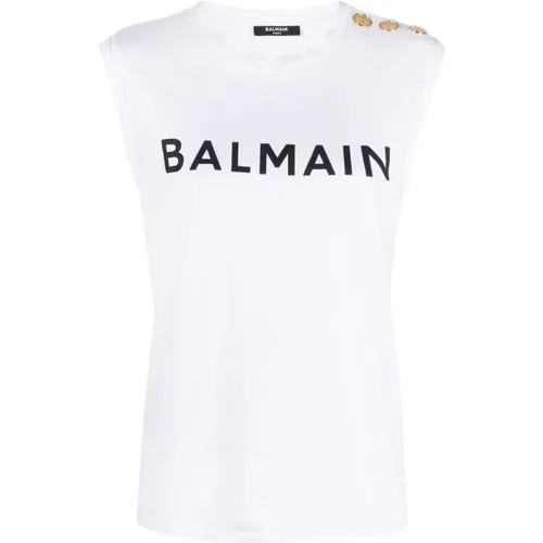 Weiße T-Shirts & Polos für Frauen,Weiße Tank Top Damen T-Shirt - Balmain - Modalova