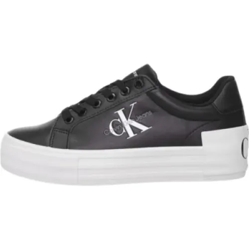 Schwarze Flatform-Sneaker mit Schnürung , Damen, Größe: 38 EU - Calvin Klein - Modalova