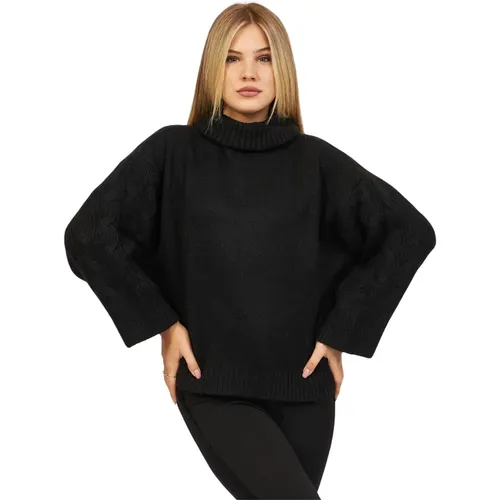 Schwarzer Pullover mit Zopfmuster , Damen, Größe: L - Armani Exchange - Modalova
