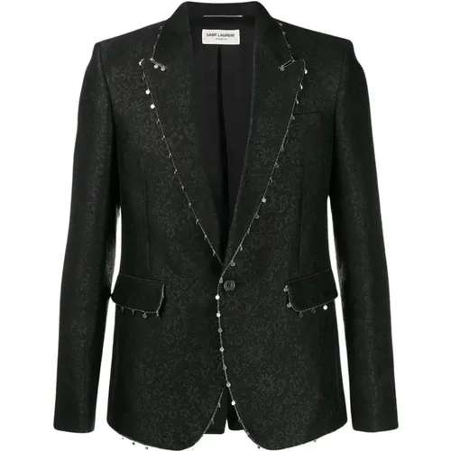 Sport Jacket, Wool and Silk Blend, Jacquard Fabric, Superior Details, Silver Chain Button Closure , male, Sizes: L - Saint Laurent - Modalova