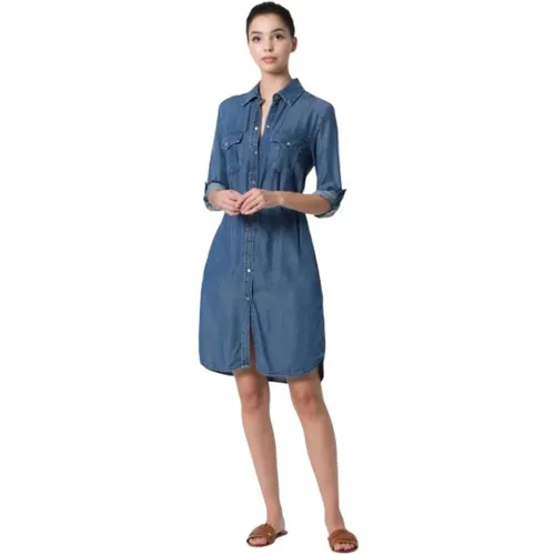 Denim Shirt Dress with Chest Pockets , female, Sizes: S, L - Kocca - Modalova