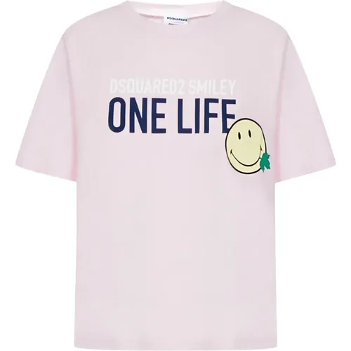 Smiley T-Shirt One Life One Planet , female, Sizes: L - Dsquared2 - Modalova