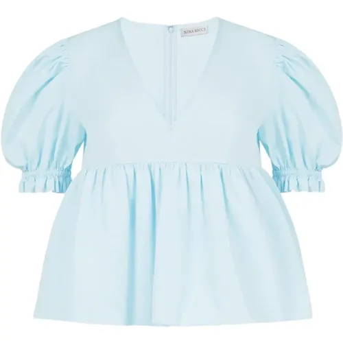 Gerüschtes Babydoll-Top in Hellblau , Damen, Größe: 2XL - Nina Ricci - Modalova