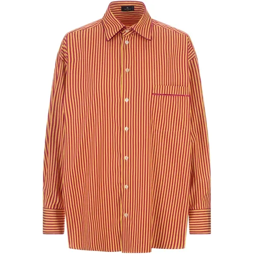 Orange Striped Cotton Poplin Shirt , female, Sizes: S, XS, 2XS, 3XS - ETRO - Modalova