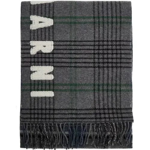 Plaid Pattern Wool Scarf with Logo , female, Sizes: ONE SIZE - Marni - Modalova