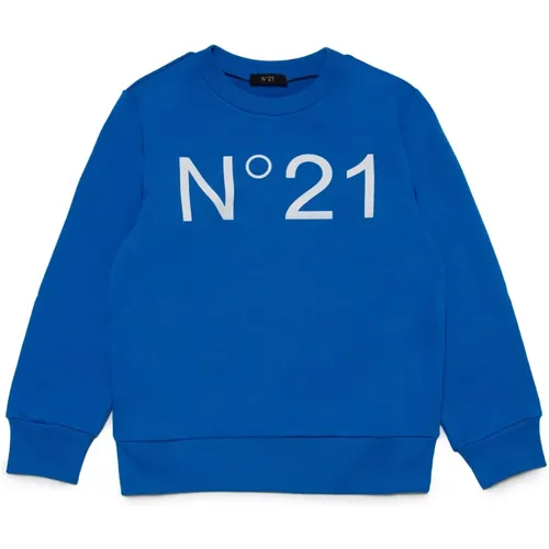 Logo Crew-neck Sweatshirt,Blaue Baumwollpullover mit Logodruck - N21 - Modalova