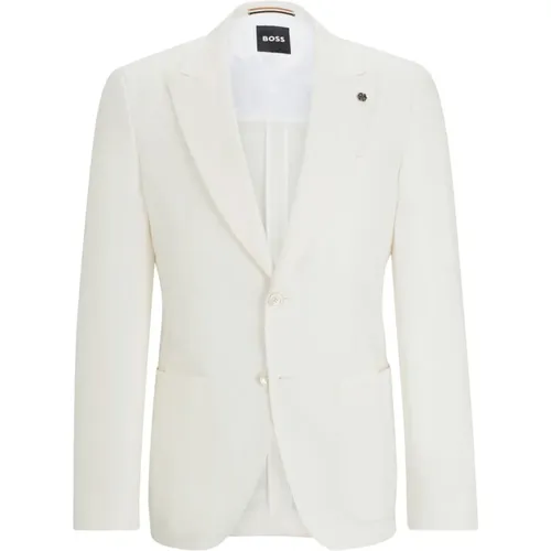 Slim Fit Single-Breasted Seersucker Jacket , male, Sizes: L, S - Boss - Modalova