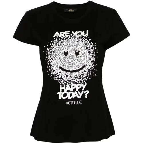 Schwarze Herz Smiley Print T-shirts und Polos , Damen, Größe: XS - Twinset - Modalova
