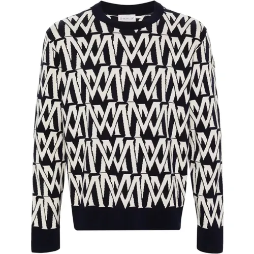 Woven Logo Sweater in Black , male, Sizes: M, XL, L, 2XL - Moncler - Modalova