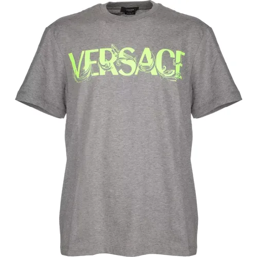 Graues Baumwoll-T-Shirt - Regular Fit , Herren, Größe: M - Versace - Modalova
