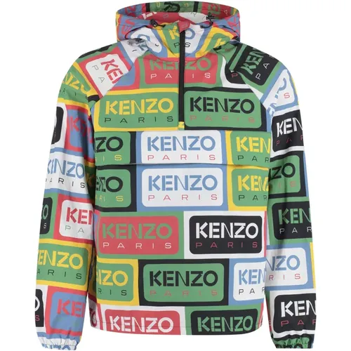 Logo-Regenmantel mit Reißverschlusstasche , Herren, Größe: M - Kenzo - Modalova