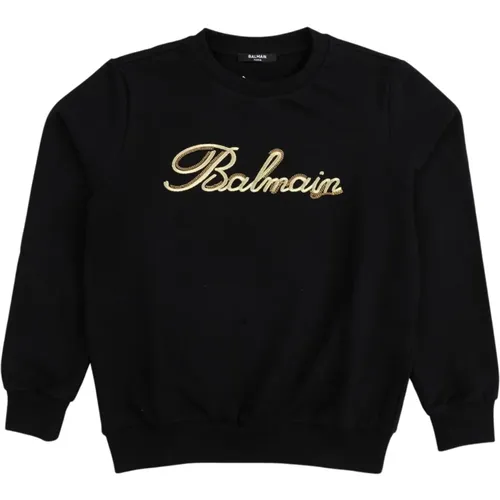 Schwarzer Pullover mit goldenem Logodetail - Balmain - Modalova