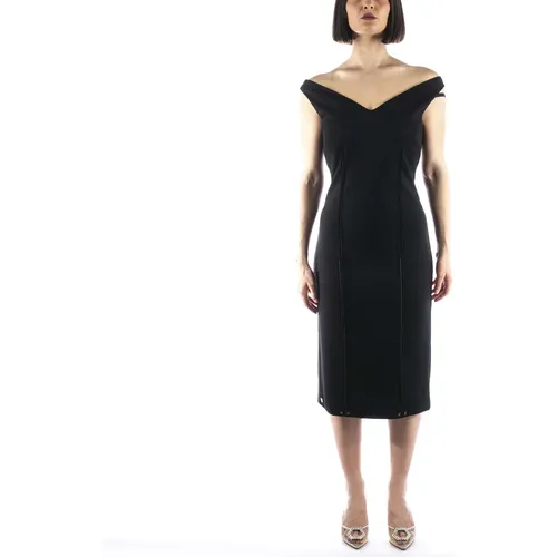 Schwarzes Kleid Mit V-Ausschnitt , Damen, Größe: M - Manila Grace - Modalova