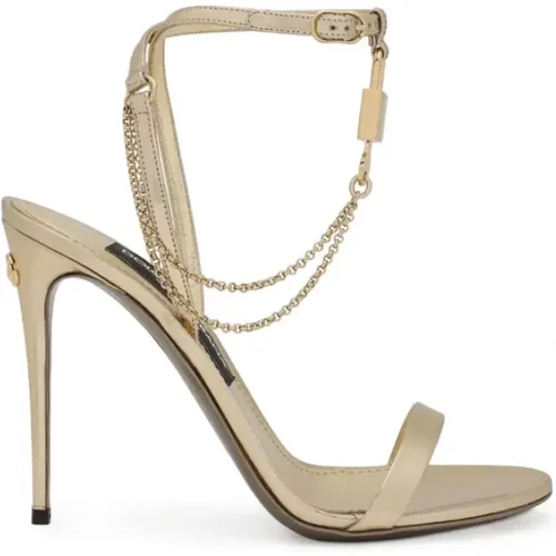 Gold-tone Padlock Sandals with Chain Detail , female, Sizes: 7 UK, 6 1/2 UK, 7 1/2 UK, 4 UK, 4 1/2 UK, 5 1/2 UK - Dolce & Gabbana - Modalova