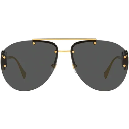 Gold Metal Pilot Sunglasses with Unique Design , unisex, Sizes: 63 MM - Versace - Modalova
