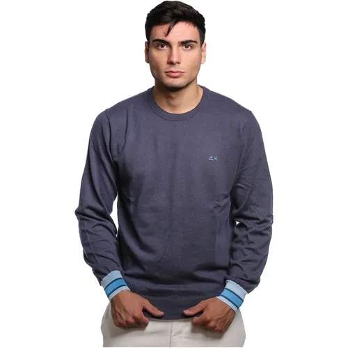 Blauer Merinowolle Baumwollpullover , Herren, Größe: M - Sun68 - Modalova