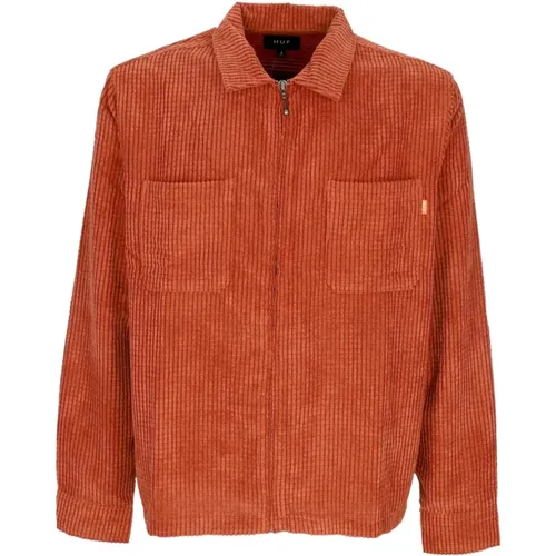 Velvet Long Sleeve Zip Shirt Rust , male, Sizes: S, M, XL - HUF - Modalova