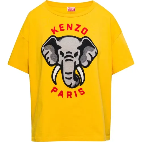 Gelbes T-Shirt mit Elefantenprint , Damen, Größe: L - Kenzo - Modalova