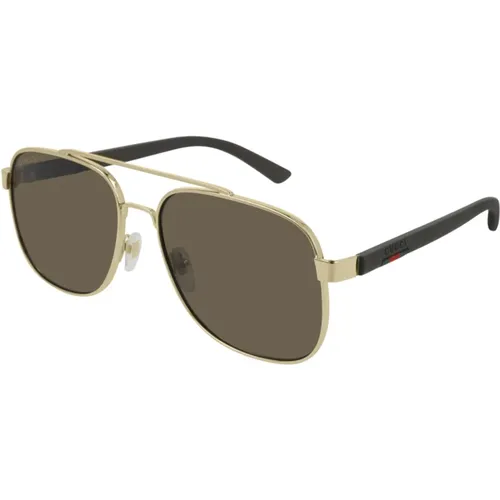 Gold/Braune Sonnenbrille , Herren, Größe: 60 MM - Gucci - Modalova