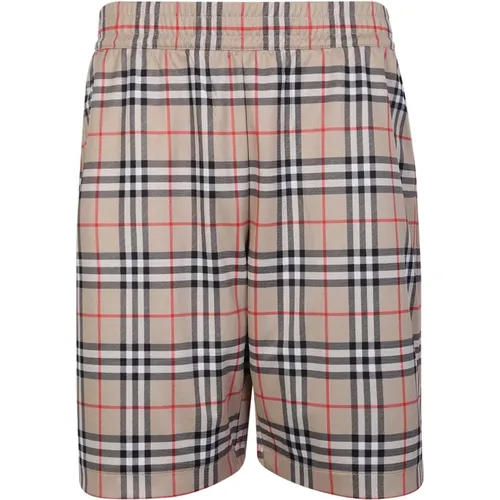Check Print Beige Shorts with Elasticated Waist , male, Sizes: XL, S, L, 2XL, M - Burberry - Modalova