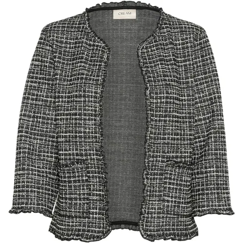 Schwarz Weiß Boucle Check Cardigan Jacke , Damen, Größe: M - Cream - Modalova