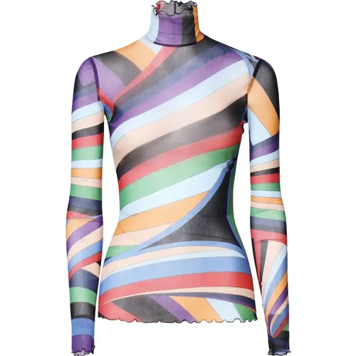 Archivdruck Gerüschtes T-Shirt , Damen, Größe: XS - EMILIO PUCCI - Modalova