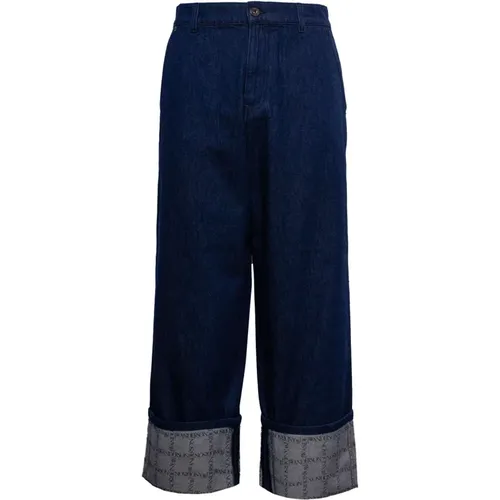 Indigo Grid-Print Wide-Leg Jeans , male, Sizes: S, M, L, XL - JW Anderson - Modalova