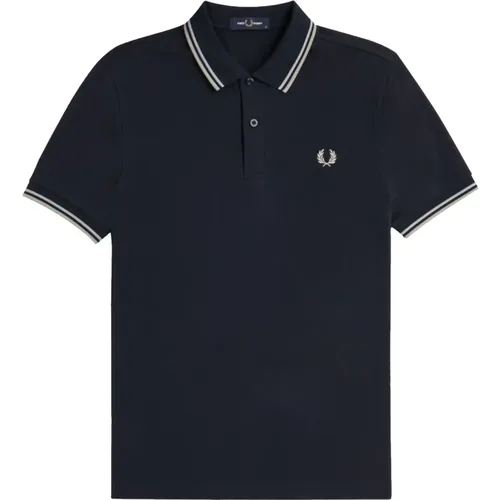 Twin Tipped Polo in Navy/Silver/Gray , male, Sizes: S, XL, L, M - Fred Perry - Modalova