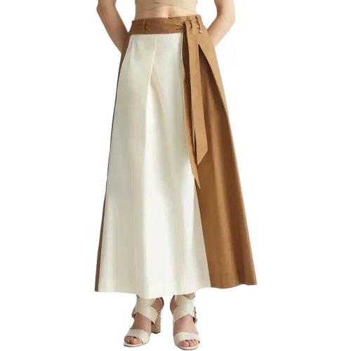 Two-tone Long Skirt in Stretch Cotton , female, Sizes: M - Liu Jo - Modalova