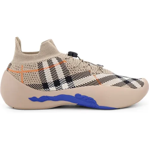 Check motif knit sneakers with drawstring , male, Sizes: 6 UK - Burberry - Modalova