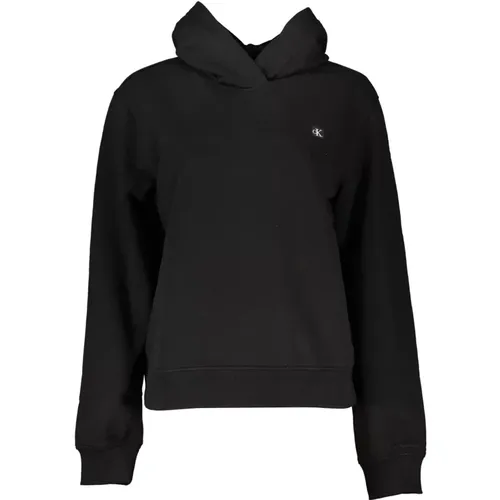 Schwarzer Hoodie mit Stickerei und Druck , Damen, Größe: M - Calvin Klein - Modalova