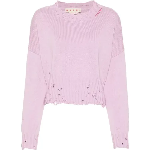 Distressed Cotton Sweater , female, Sizes: S, XS - Marni - Modalova
