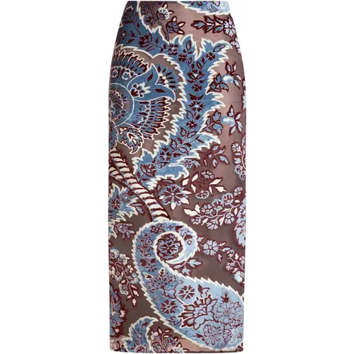 Blue Floral Paisley Velvet Pencil Skirt , female, Sizes: M - ETRO - Modalova