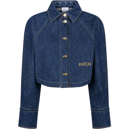 Bestickte Blaue Denim Cropped Shirt , Damen, Größe: S - Patou - Modalova