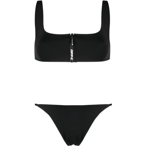 Logo-Print Bikini Zip Underwear , female, Sizes: 2XS - Off White - Modalova