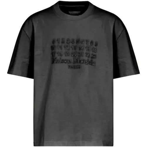 Schwarzes T-Shirt mit gesticktem Logo - Maison Margiela - Modalova