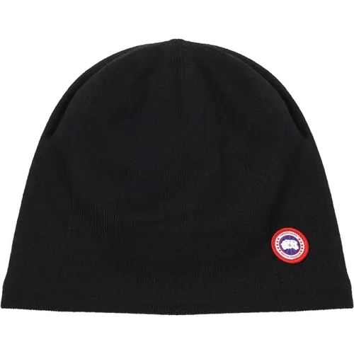 Schwarze Beanie Mütze mit Seitenlogo - Canada Goose - Modalova