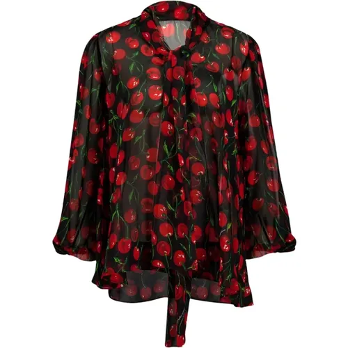 Cherry-Print Silk Blouse , female, Sizes: M, 2XS - Dolce & Gabbana - Modalova