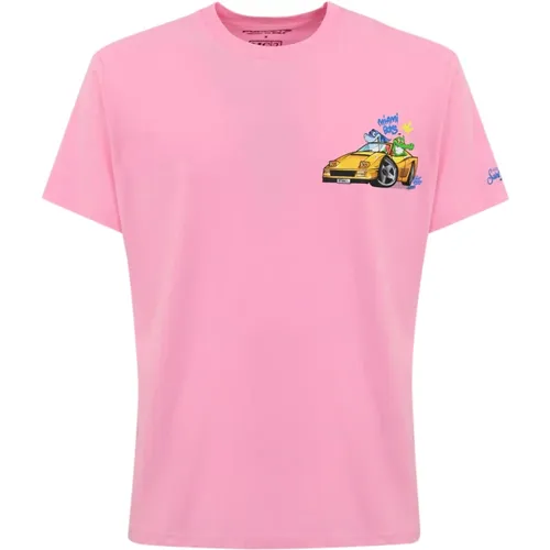 Rosa T-Shirt mit Herzdruck , Herren, Größe: L - MC2 Saint Barth - Modalova