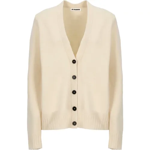 Ivory Woll-Cardigan mit V-Ausschnitt , Damen, Größe: S - Jil Sander - Modalova