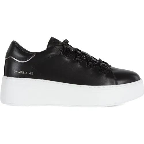 Leather Sneakers with Rhinestones , female, Sizes: 4 UK, 6 UK, 8 UK, 5 UK - Emanuelle Vee - Modalova