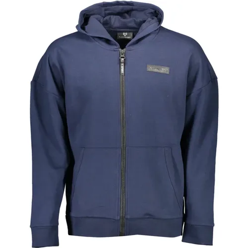 Blauer Sweatshirt mit Reißverschluss und Kontrastdetails - Plein Sport - Modalova