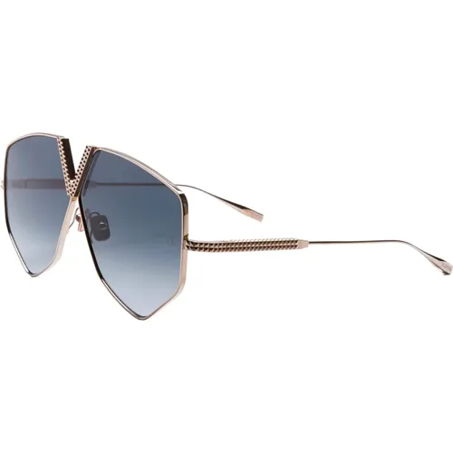 Hexagon Sunglasses - Gold/Blue Grey Shaded , unisex, Sizes: 64 MM - Valentino - Modalova
